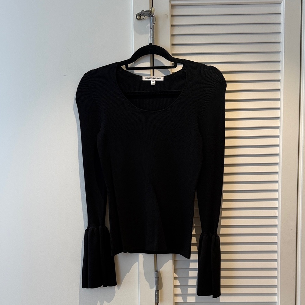 Elizabeth and James Black Long-Sleeve Top with Flared Ruffle Cuffs